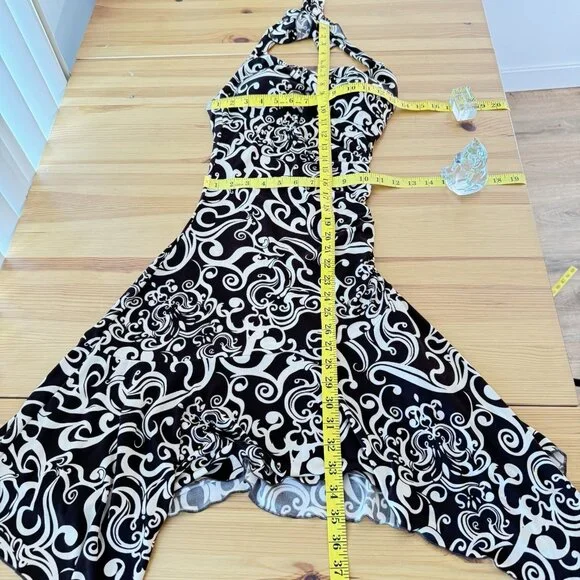 Y2K Ruby Rox Brown Floral Mini Dress Ruched Halter Fairy 90s Asymmetrical Hem S - Picture 4 of 10